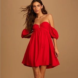 Lulu’s Red My Dream Date off-the-Shoulder Mini Dress